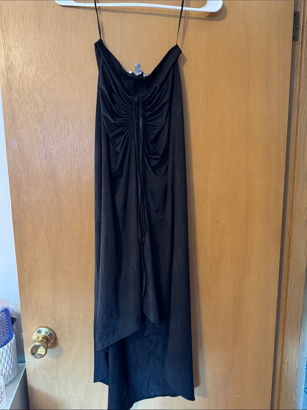 Topshop Black High-Low Slip Skirt with Ruched Front
